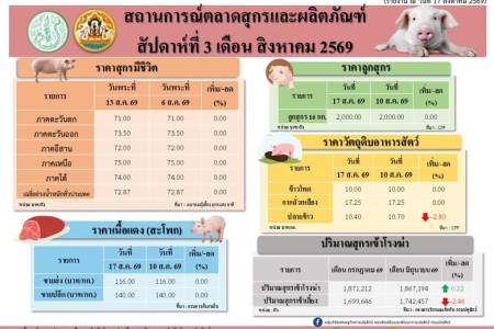 สถานการณ์ตลาดสุกรและผลิตภัณฑ์ สัปดาห์ที่ 3 เดือนสิงหาคม 2569